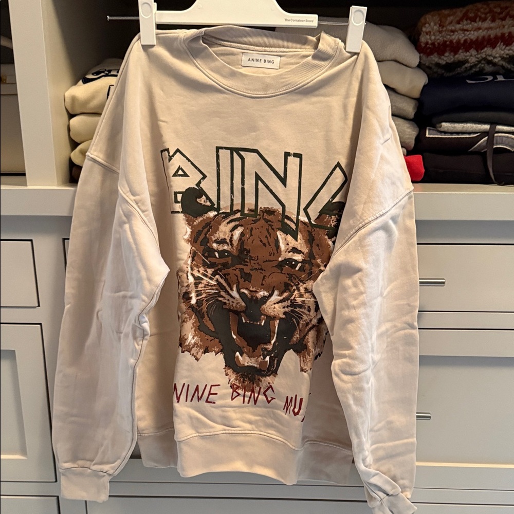 Anine Bing Cream Tiger Graphic Sweatshirt